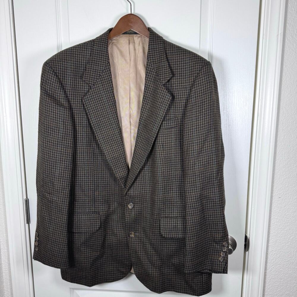VTG Oscar De La Renta Houndstooth 100% Wool Blazer Sport Coat Men’s 41R Pockets